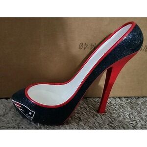 New England Patriots High Heel Glitter Shoe Wine Bottle Holder.